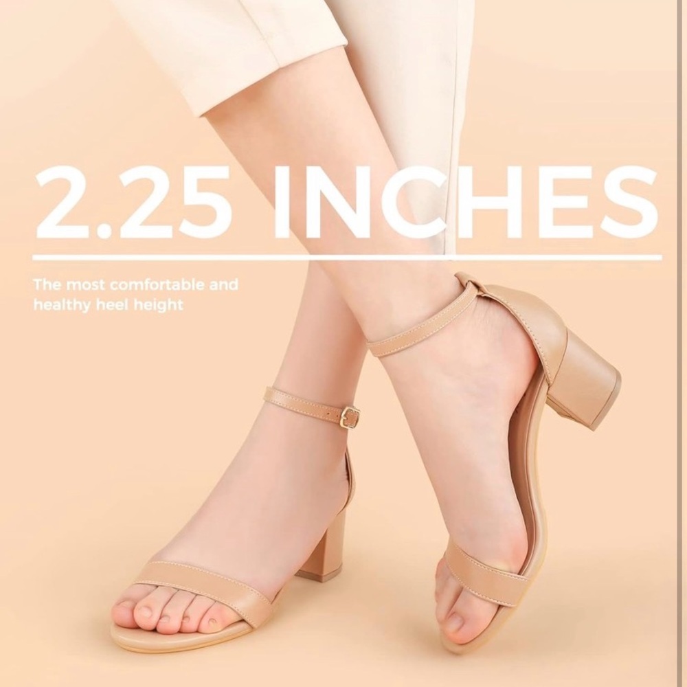 Comfortable Tan Block Heel Sandals - Picture 3 of 7